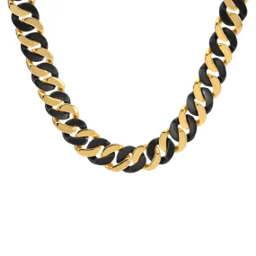 C160BG B.Tiff 16mm Black Anodized & Gold Plated Flat Cuban Link Stainless Steel Necklace