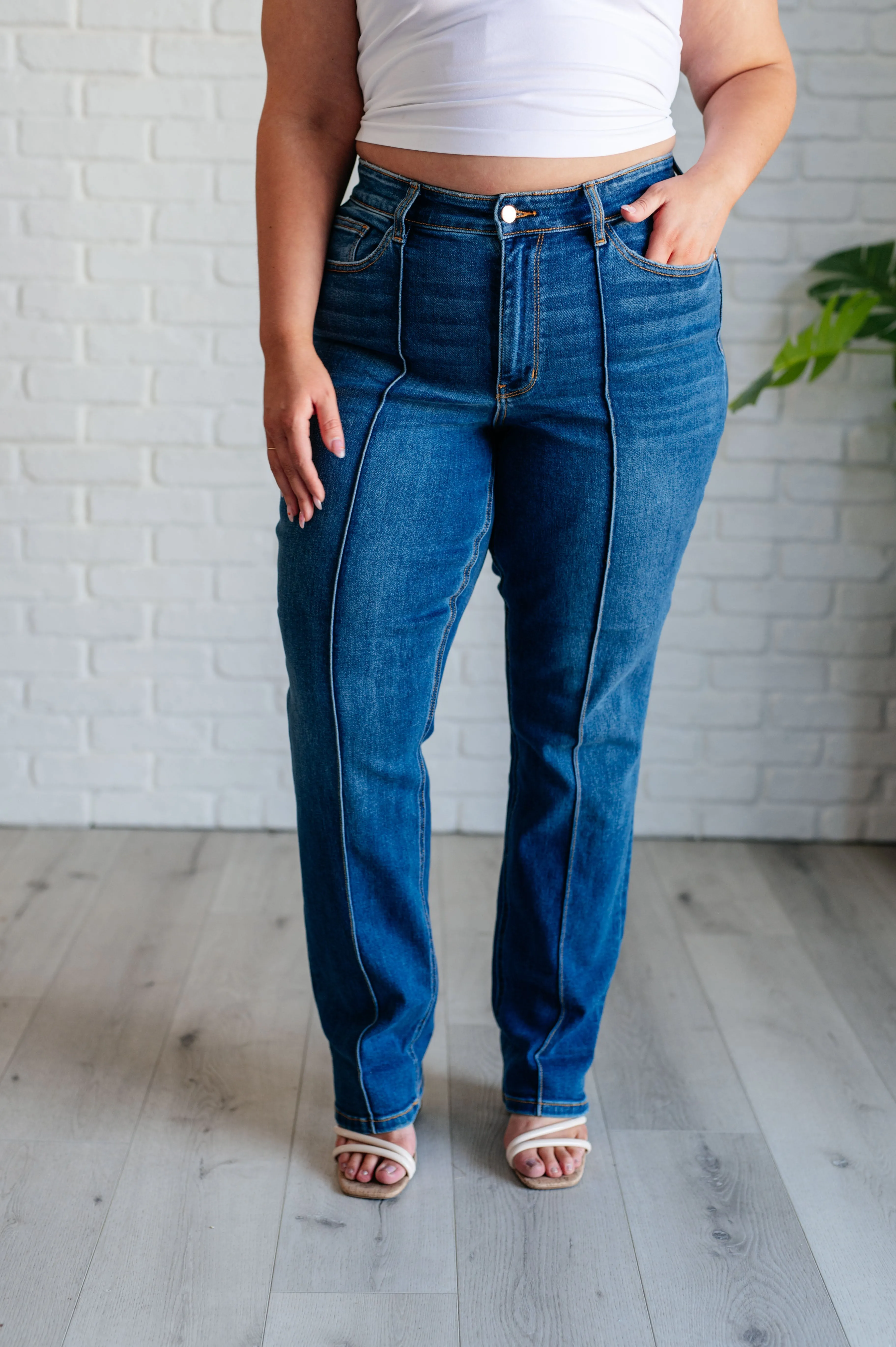 Campbell High Rise Center Seam Detail Judy Blue Straight Jeans