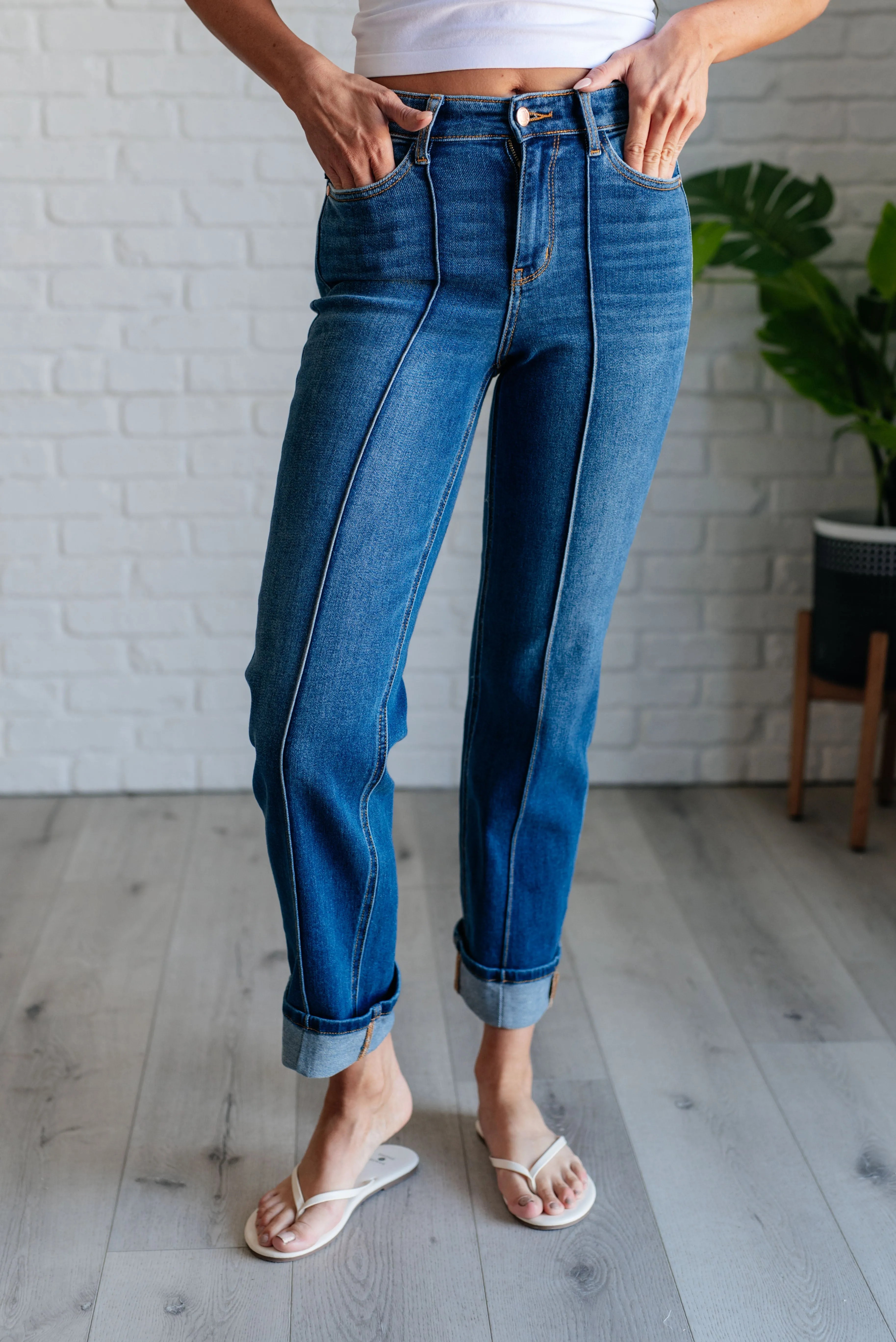 Campbell High Rise Center Seam Detail Judy Blue Straight Jeans