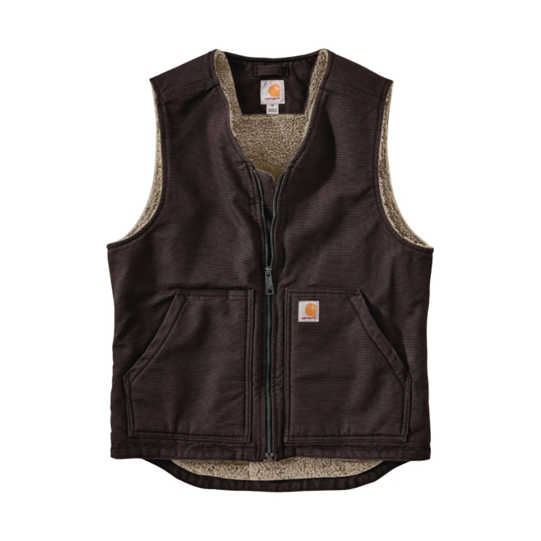 Carhartt Men's Relaxed Fit Washed Duck Sherpa Lined Vest - Dark Brown