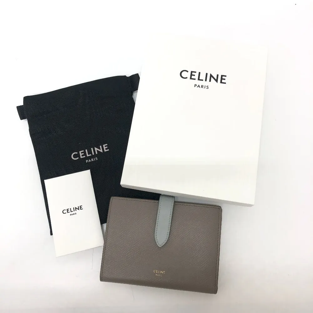 CELINE Folded wallet 10B643BRU leather gray Bicolor Medium Strap Wallet Women Used Authentic