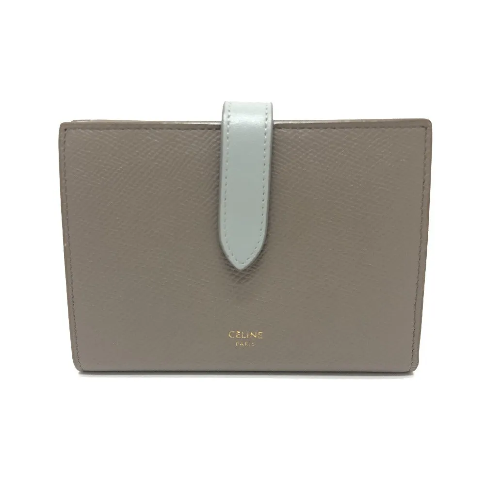 CELINE Folded wallet 10B643BRU leather gray Bicolor Medium Strap Wallet Women Used Authentic