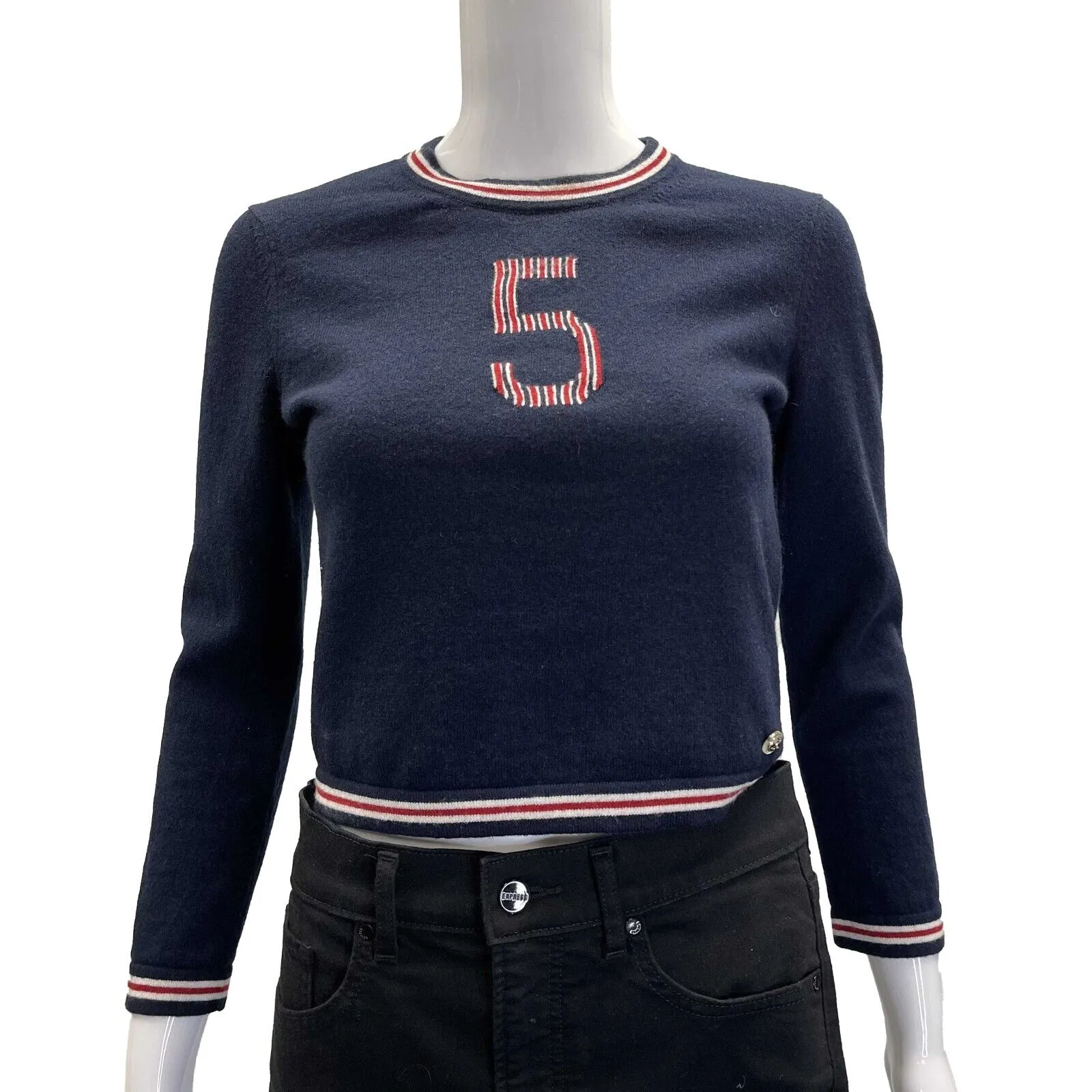 Chanel 19 No. 5 Logo Navy Blue Pullover Sweater 34 US 2