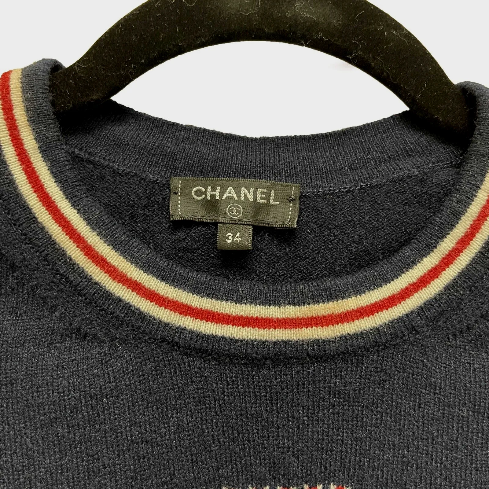 Chanel 19 No. 5 Logo Navy Blue Pullover Sweater 34 US 2