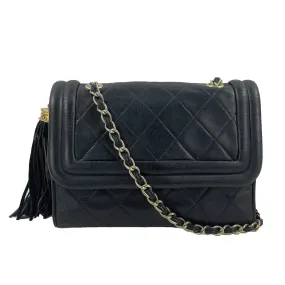 CHANEL - 1990s Diamond Quilted Navy CC Tassel Small Shoulder Bag / Crossbody