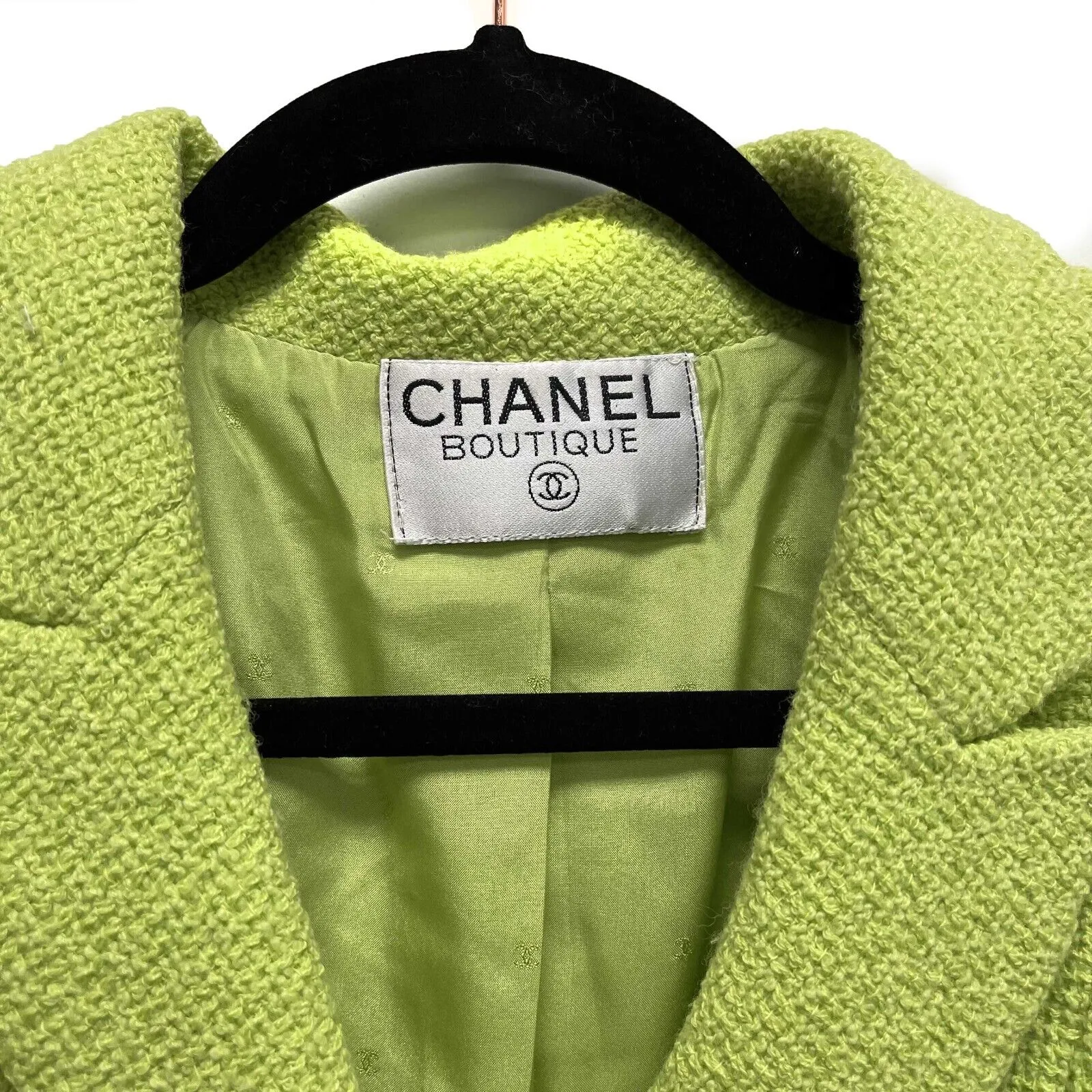 Chanel Excellent 95 blazer mirror CC buttons vintage rare Lime Green Jacket US 4