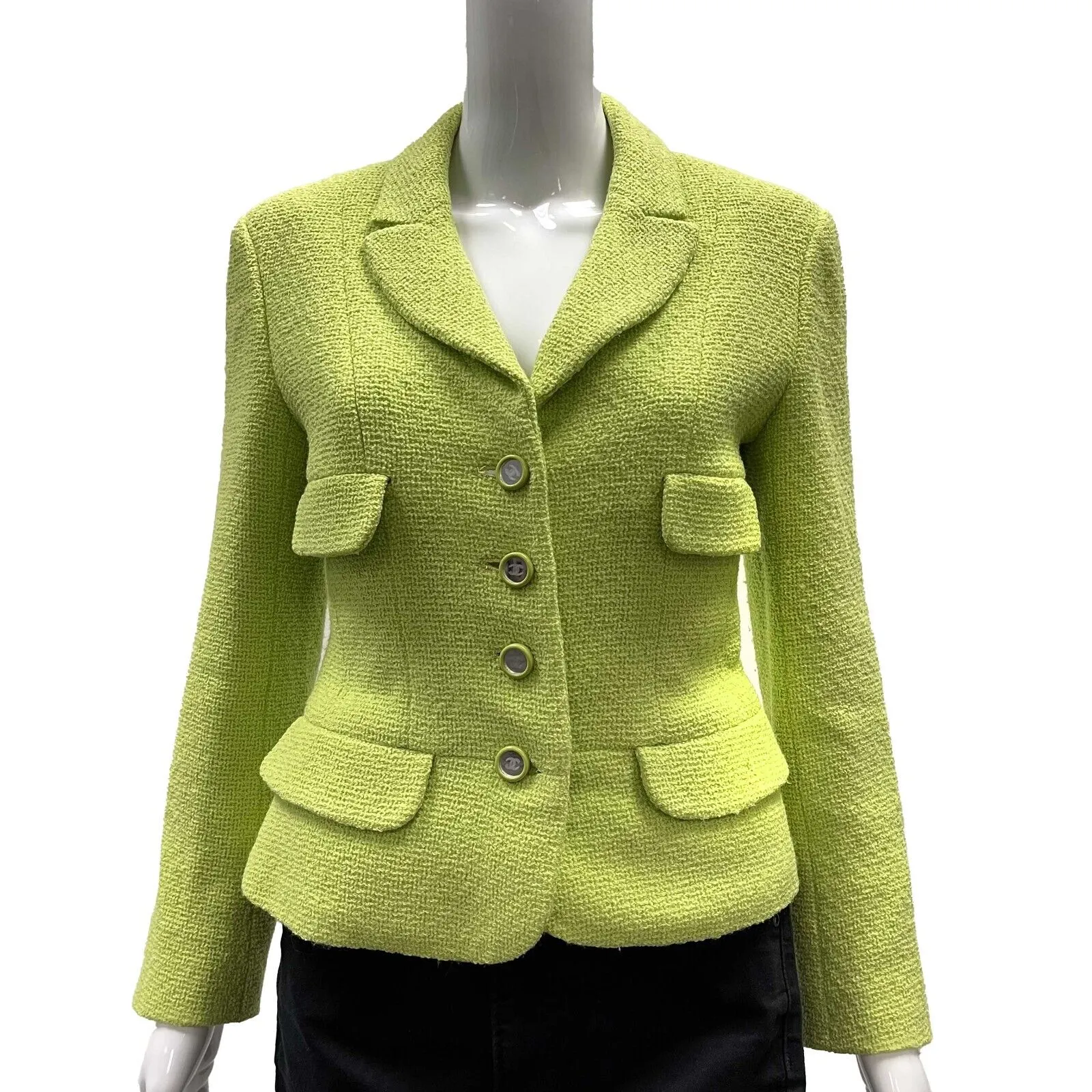 Chanel Excellent 95 blazer mirror CC buttons vintage rare Lime Green Jacket US 4