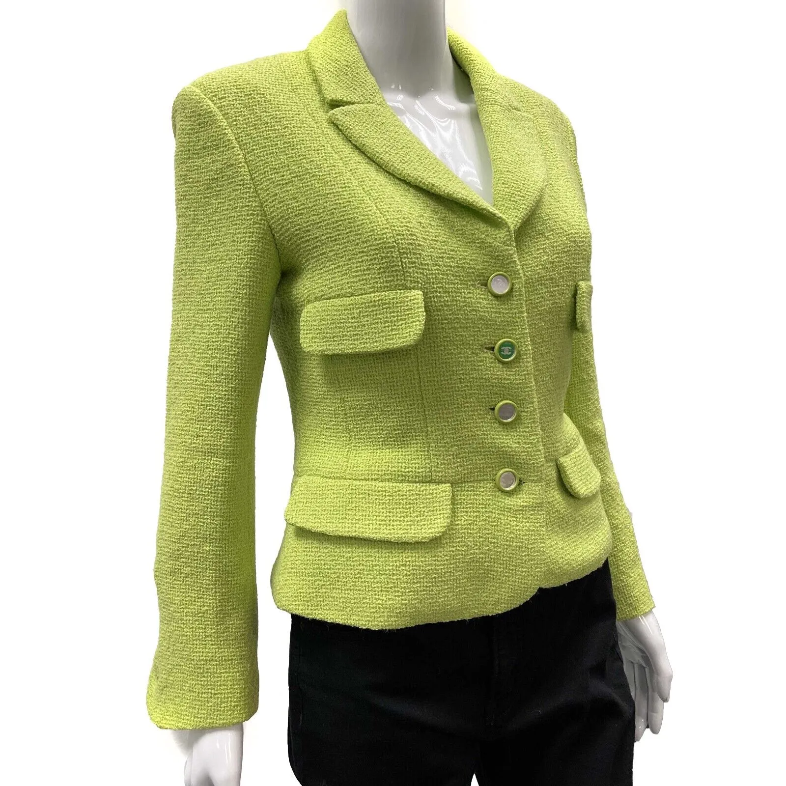 Chanel Excellent 95 blazer mirror CC buttons vintage rare Lime Green Jacket US 4