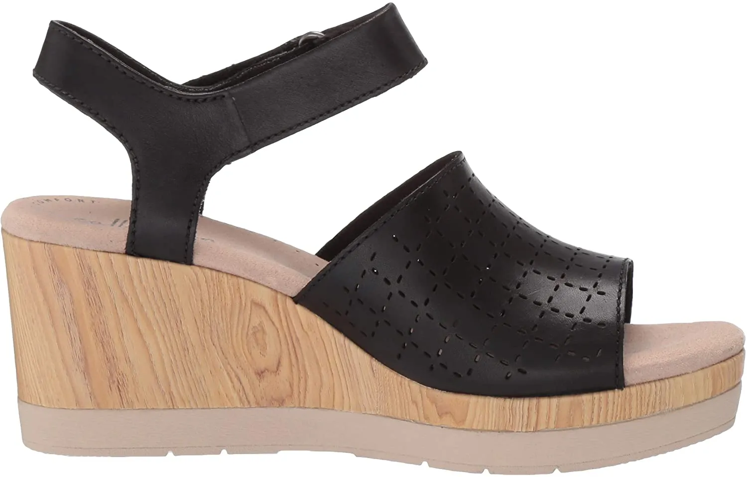 Clarks Women's Cammy Glory Wedge Sandal Black Leather