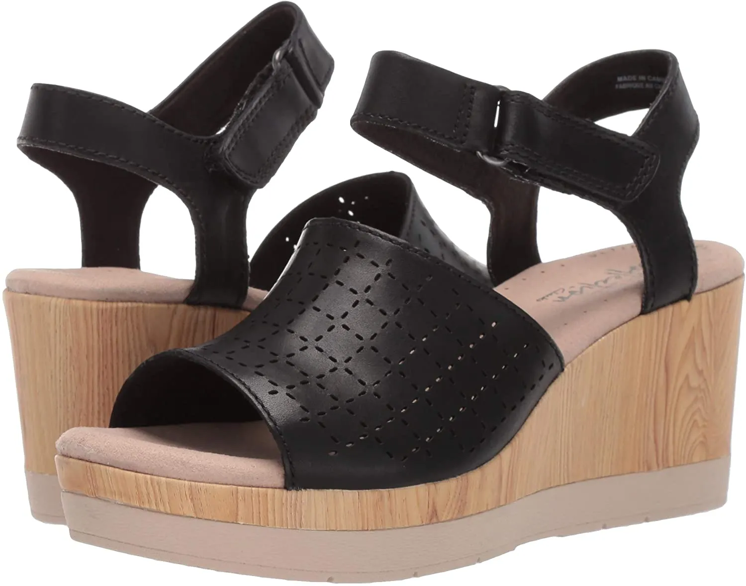 Clarks Women's Cammy Glory Wedge Sandal Black Leather