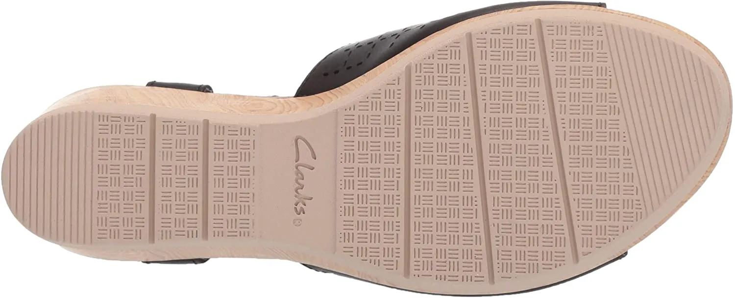 Clarks Women's Cammy Glory Wedge Sandal Black Leather