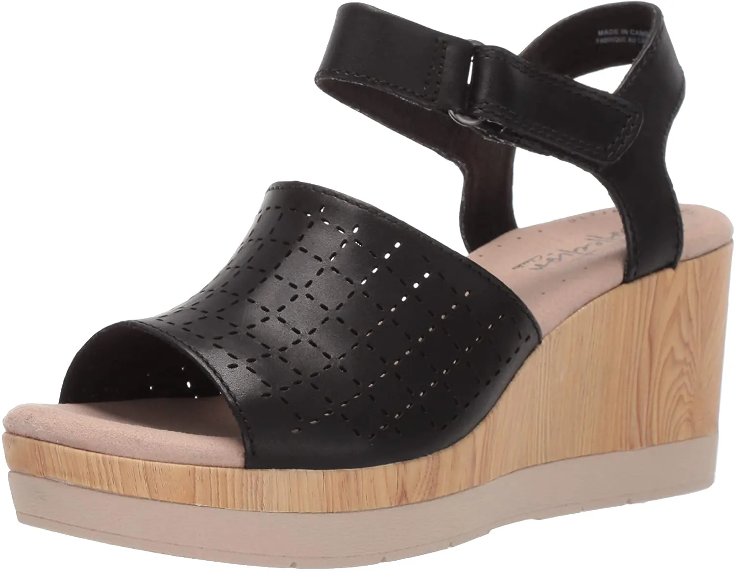 Clarks Women's Cammy Glory Wedge Sandal Black Leather