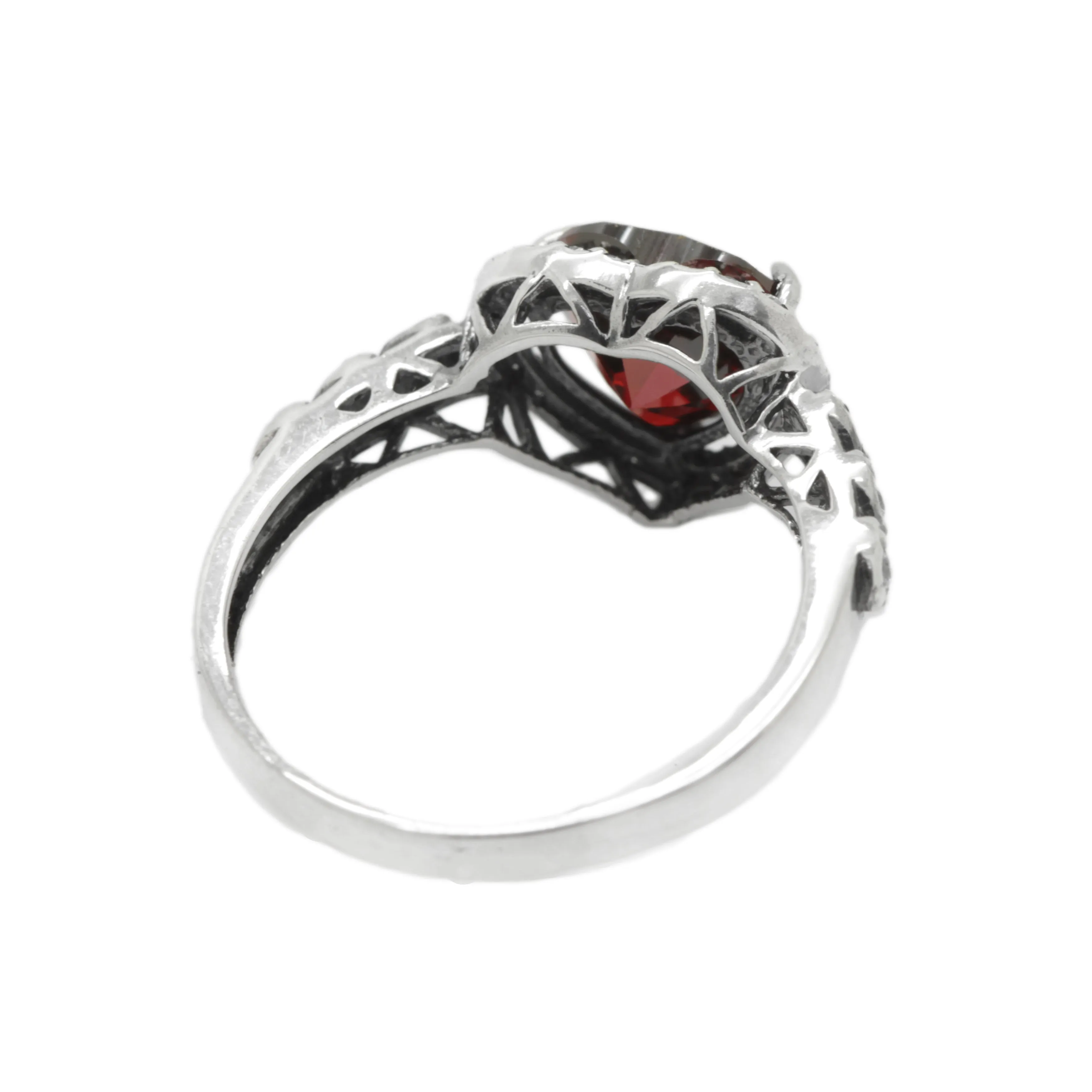 Classic Beautiful Garnet Zircon Color Heart Cut Gemstone, Sterling Silver Women Ring