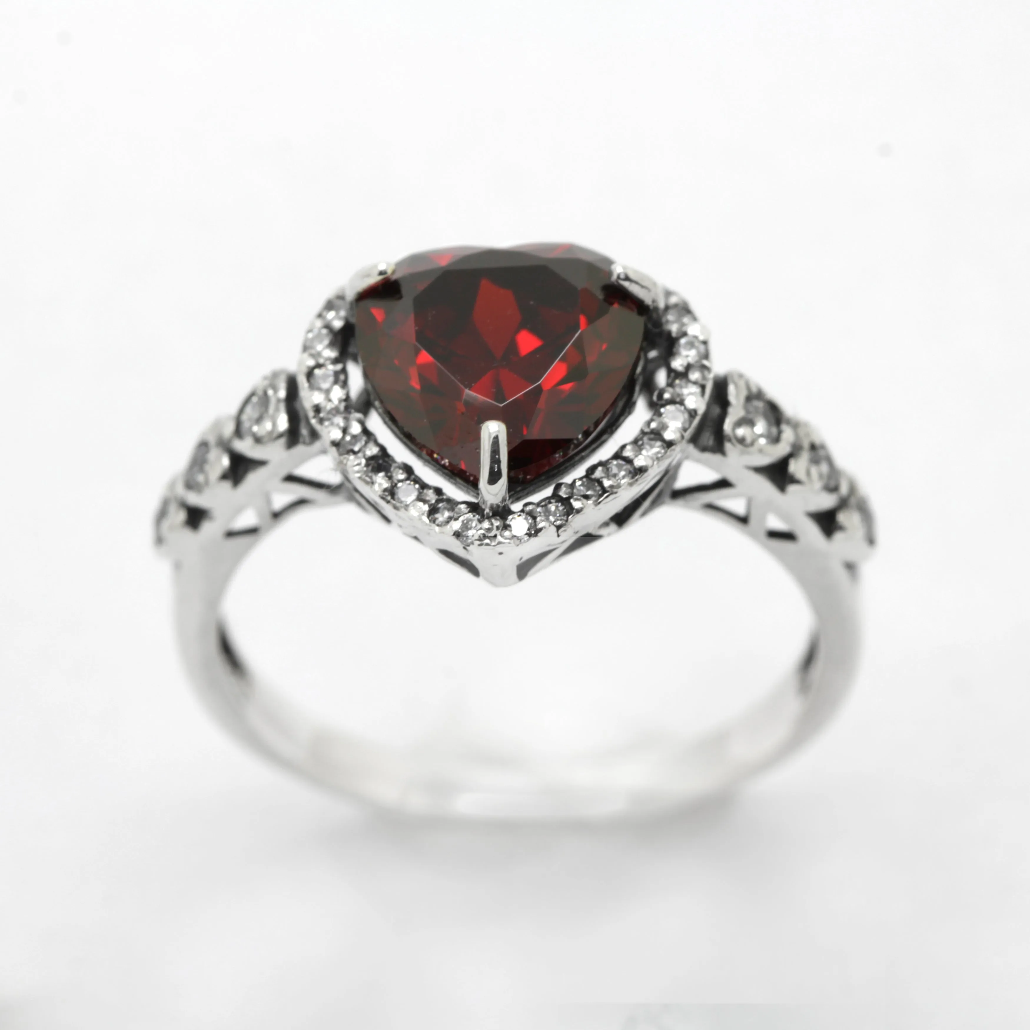 Classic Beautiful Garnet Zircon Color Heart Cut Gemstone, Sterling Silver Women Ring