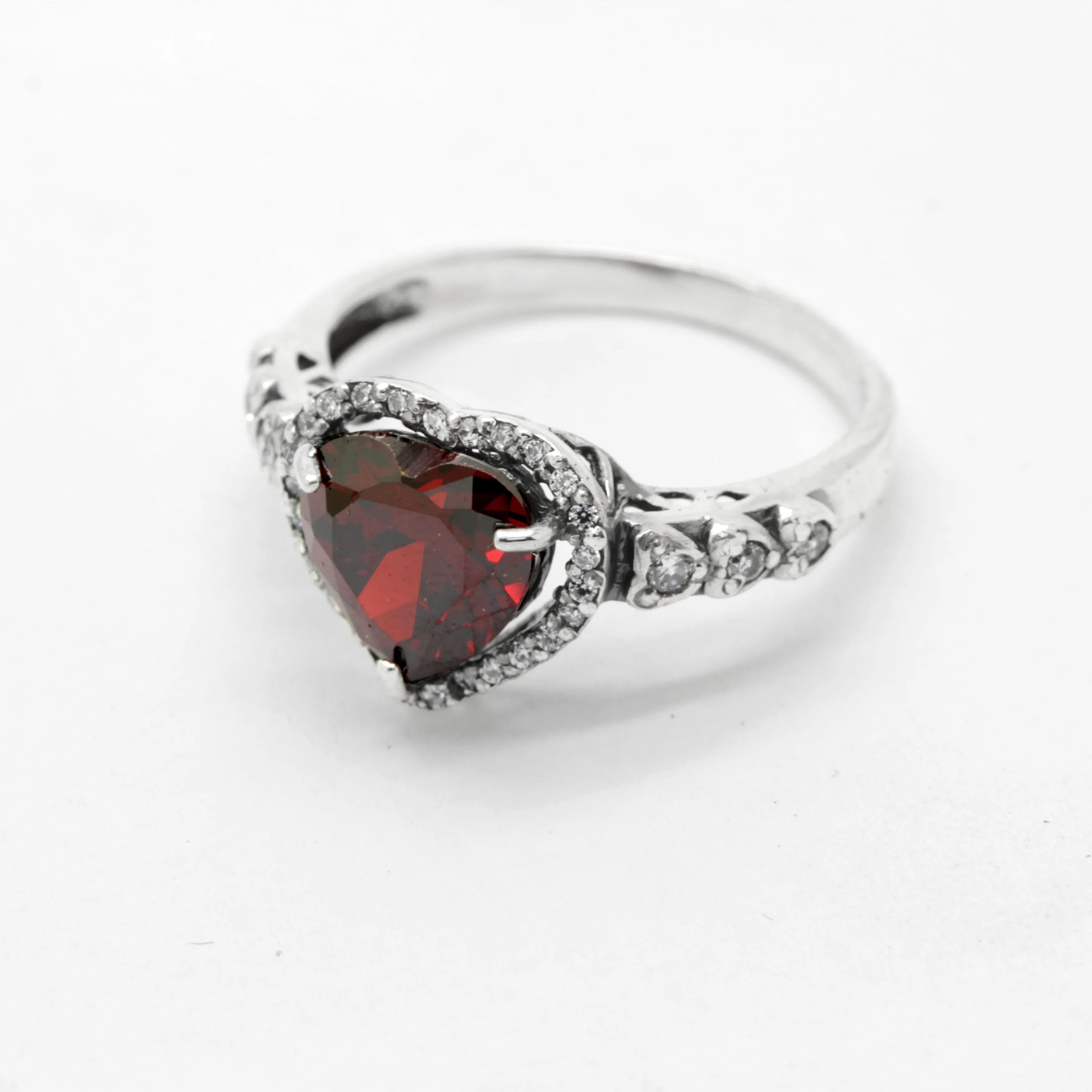 Classic Beautiful Garnet Zircon Color Heart Cut Gemstone, Sterling Silver Women Ring