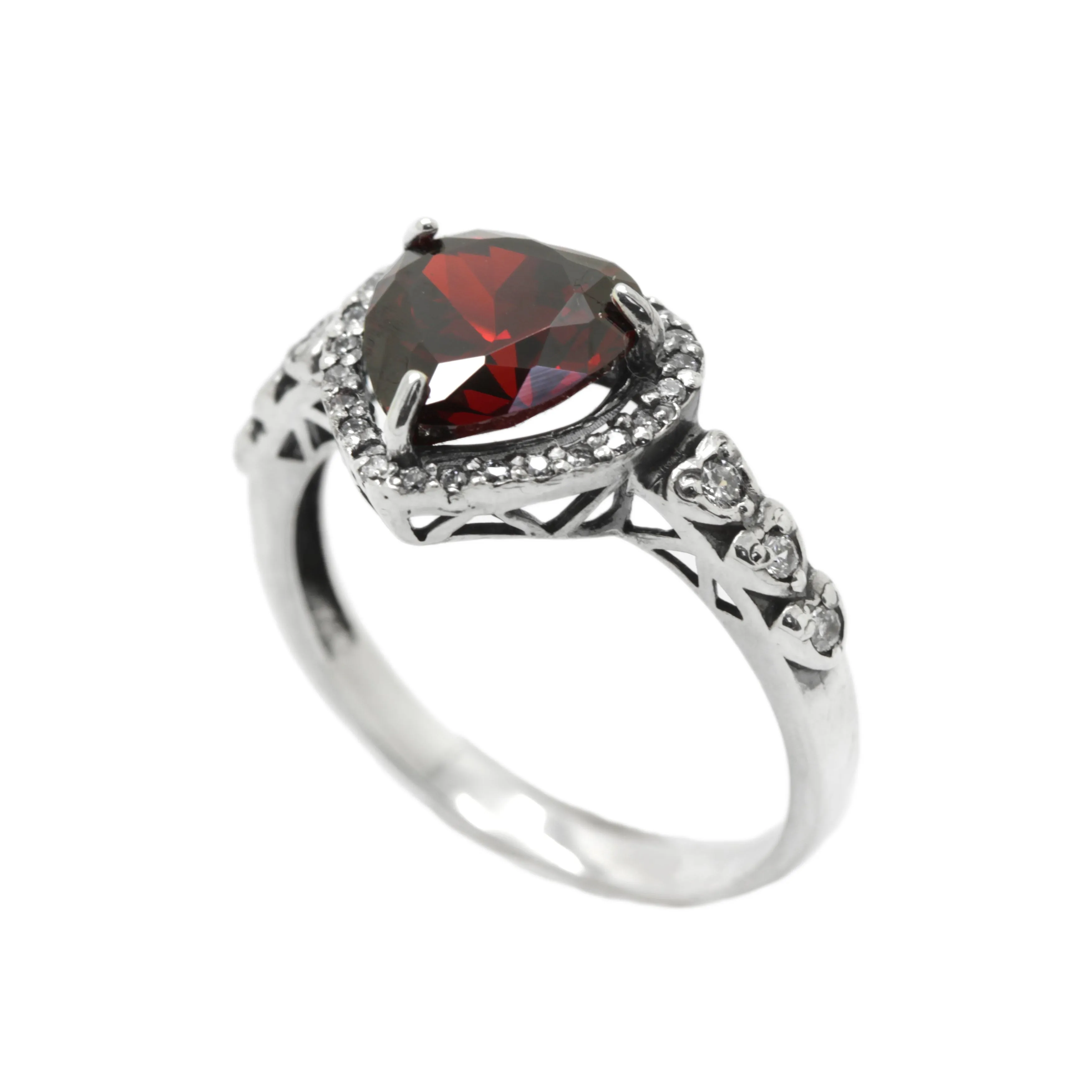 Classic Beautiful Garnet Zircon Color Heart Cut Gemstone, Sterling Silver Women Ring