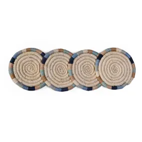 Color Blocked Ring Raffia Coasters, Set of 4 by Kazi Goods - Wholesale