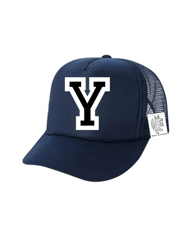 Custom Initial Letter (A-Z) Kids Trucker Hat (Navy)