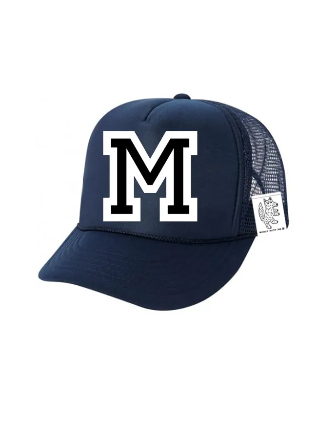 Custom Initial Letter (A-Z) Kids Trucker Hat (Navy)