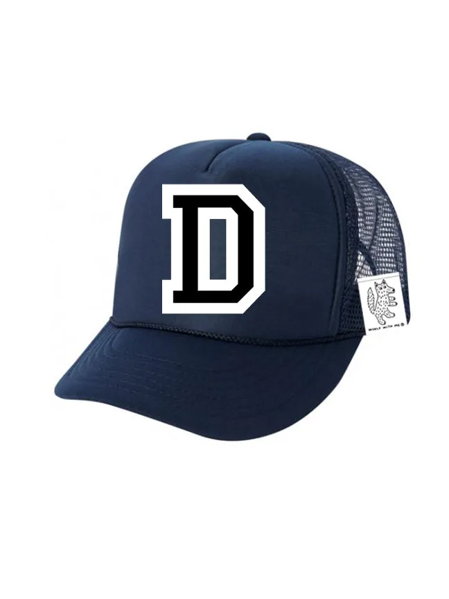 Custom Initial Letter (A-Z) Kids Trucker Hat (Navy)