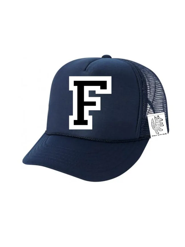 Custom Initial Letter (A-Z) Kids Trucker Hat (Navy)