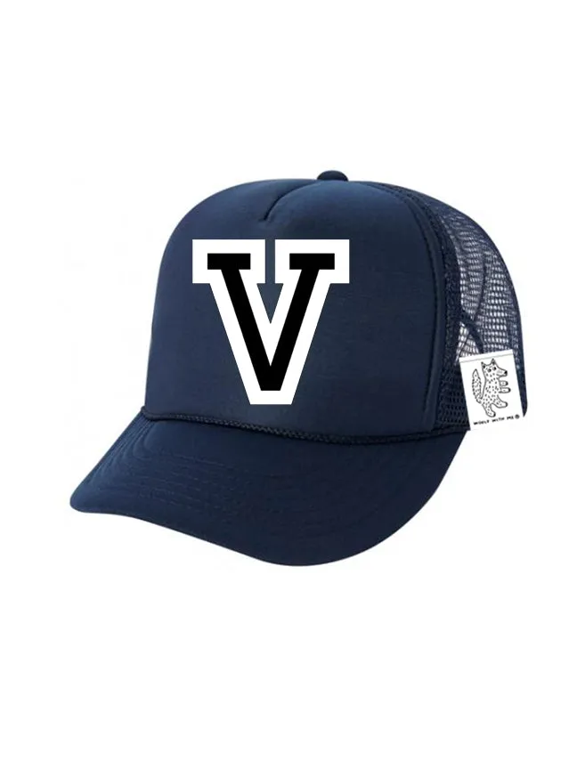 Custom Initial Letter (A-Z) Kids Trucker Hat (Navy)