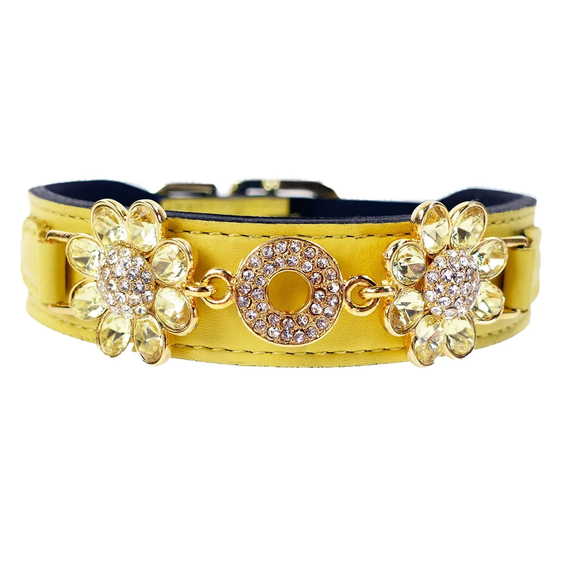 Daisy Dog Collar in Canary Yellow, Jonquil Crystals & Gold