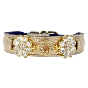 Daisy Dog Collar in Metallic Gold, Clear Crystals & Gold