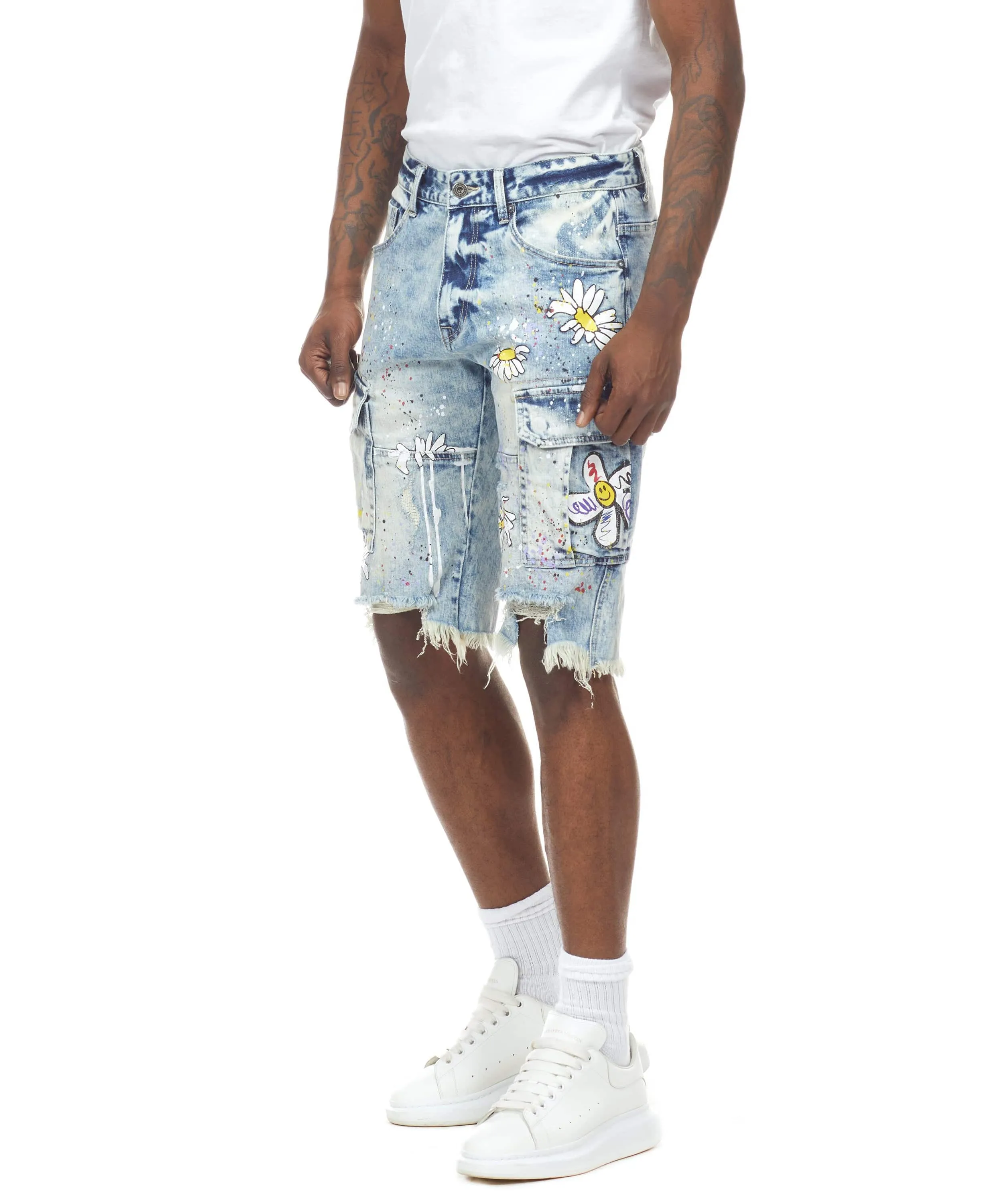 Daisy Graffiti Jean Shorts - Placid Blue