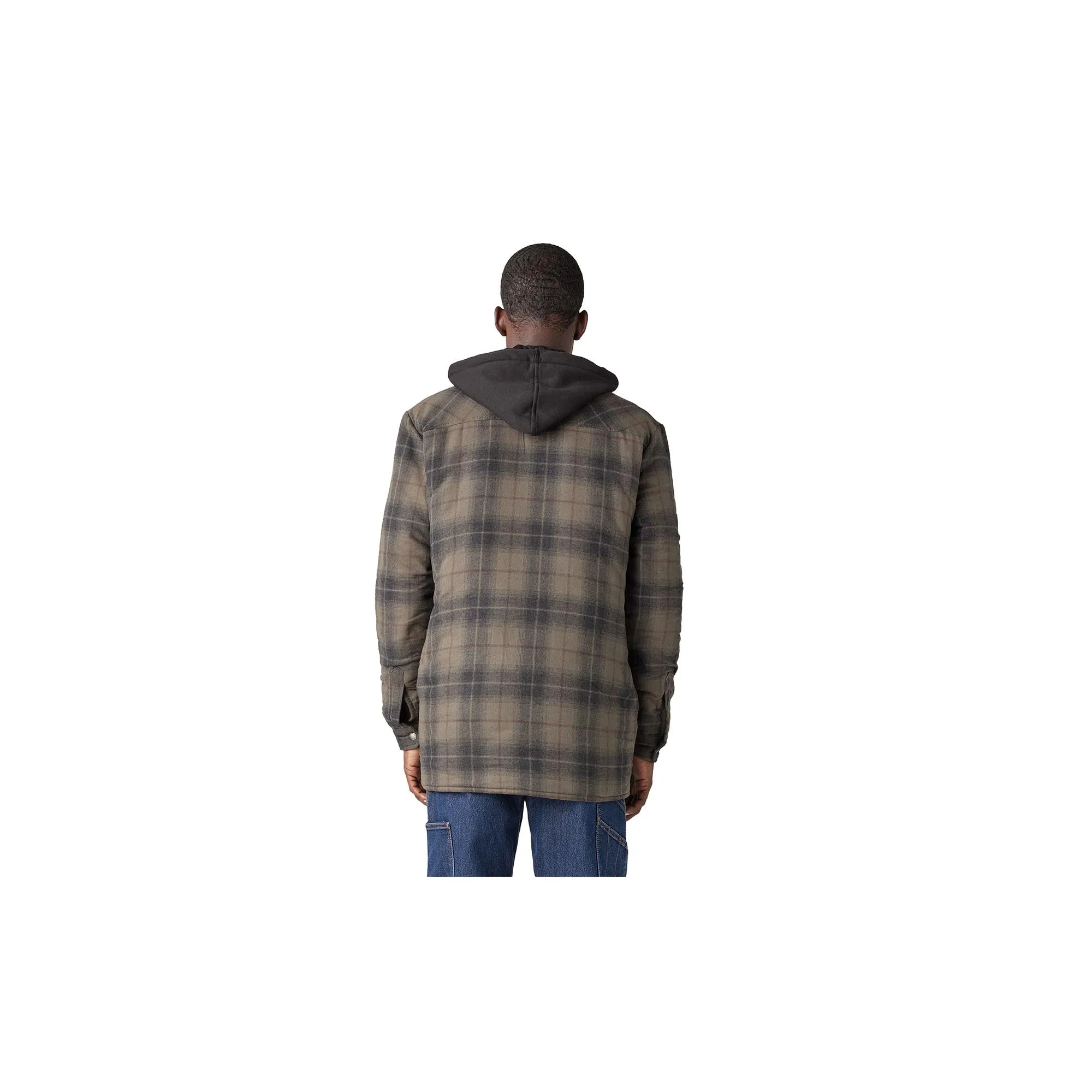 Dickies Fleece Hooded Flannel Shirt Jacket Moss Chocolate Ombre Plaid