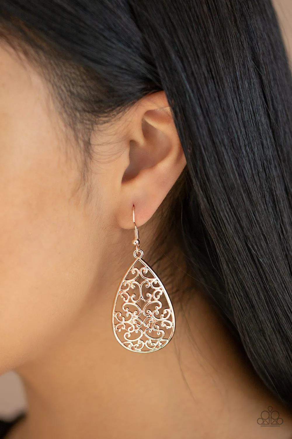 Divine Vine Rose Gold Filigree Earrings - Paparazzi Accessories