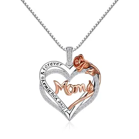 Double Heart Mom Pendant with Rose