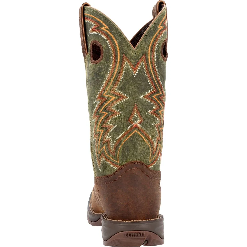 'Durango' Men's 12 Rebel Western Square Toe - Dark Chestnut / Hunter Green