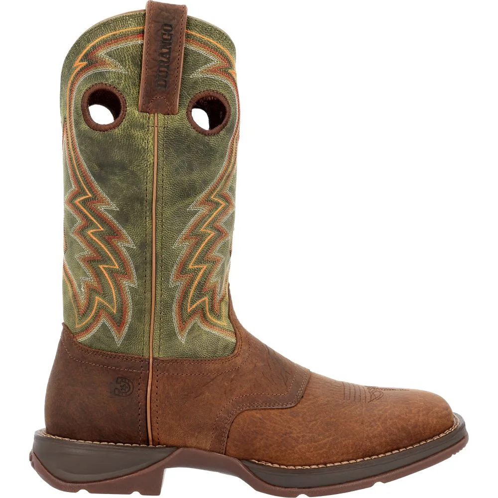 'Durango' Men's 12 Rebel Western Square Toe - Dark Chestnut / Hunter Green