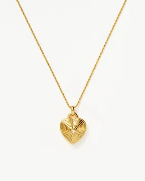 Engravable Heart Ridge Locket Pendant Necklace | 18ct Gold Plated Vermeil/Rainbow Moonstone