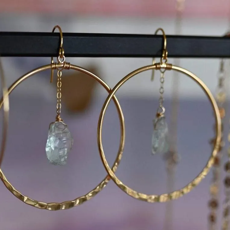 Flow With Life Aquamarine Gold Hoop Earrings