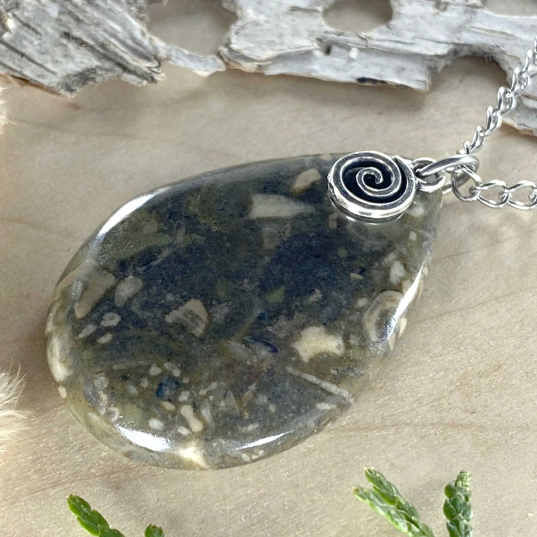 Fossil Hash with Swirl Charm Pendant Necklace