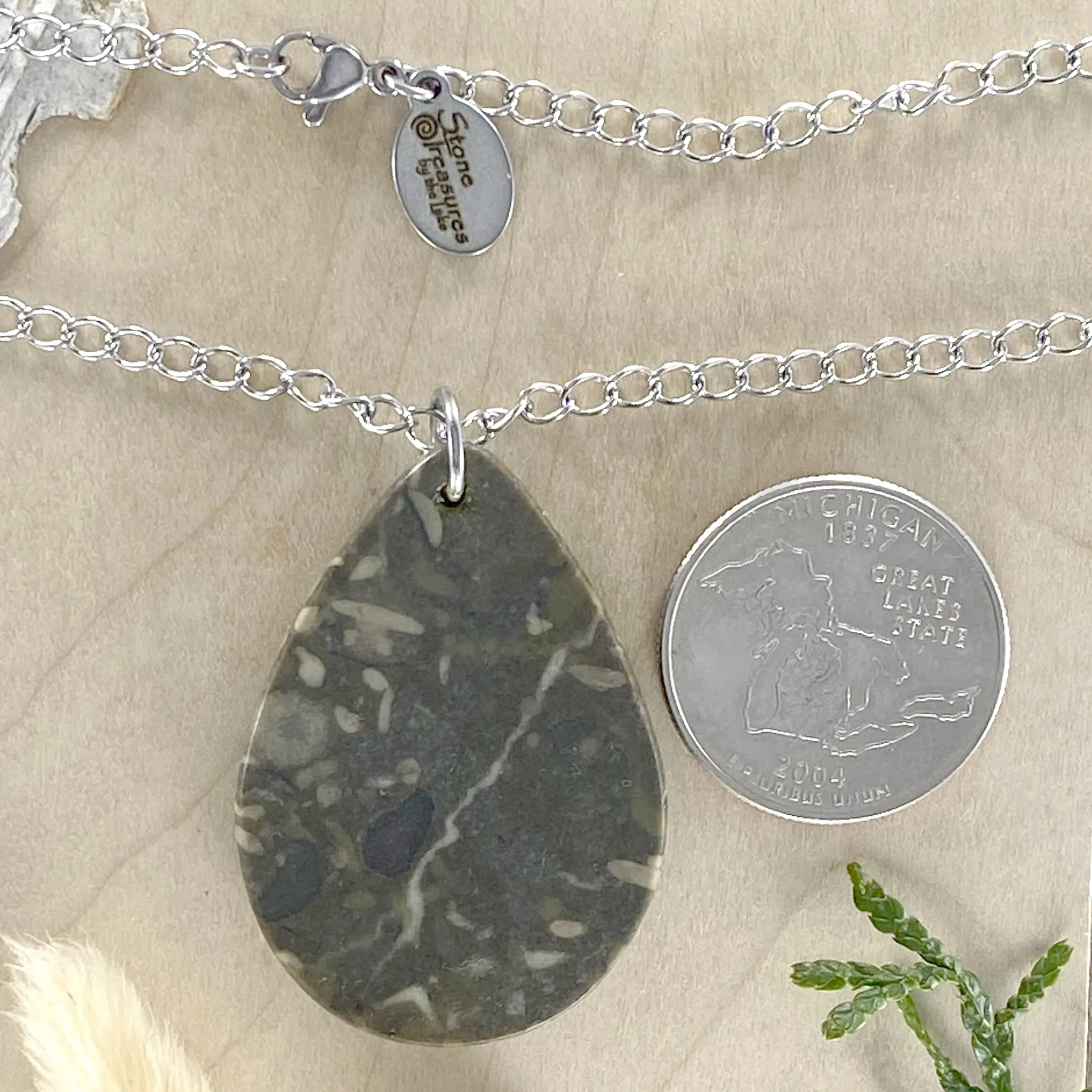 Fossil Hash with Swirl Charm Pendant Necklace