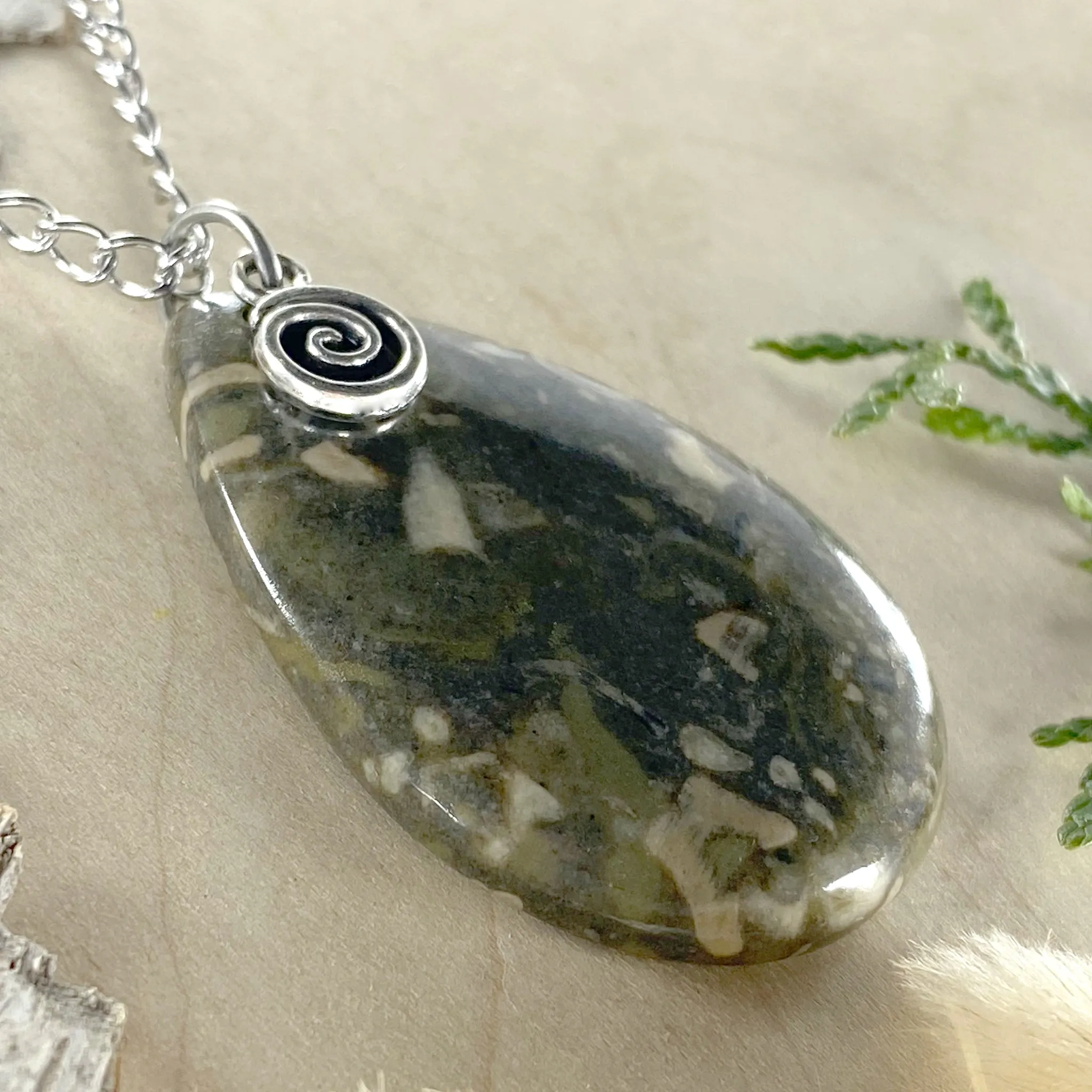 Fossil Hash with Swirl Charm Pendant Necklace