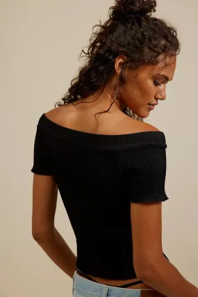 Free People Ribbed Seamless Off Shoulder Black