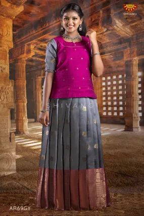 Girls Grey Rock Trumpet Pattu Pavadai | Langa