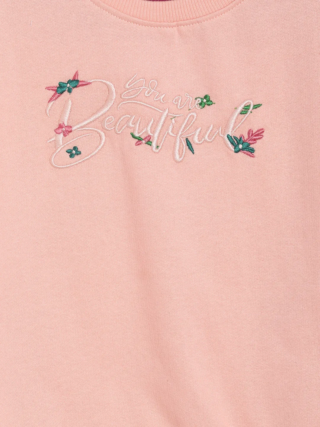 Girls Regular Coral Embroidered Casual Sweatshirt