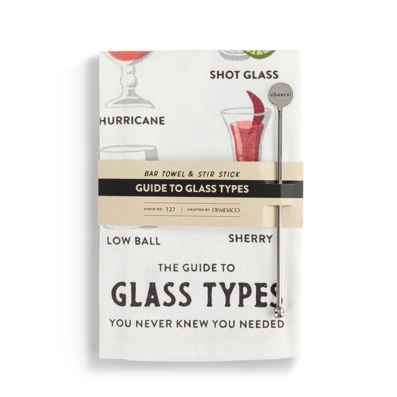 Glass Types Bar Towel & Stir Stick Set