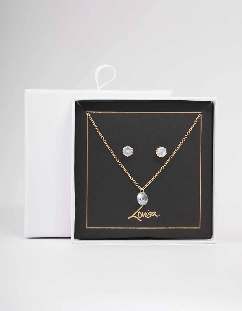 Gold Floating Cubic Zirconia Drop Jewellery Set