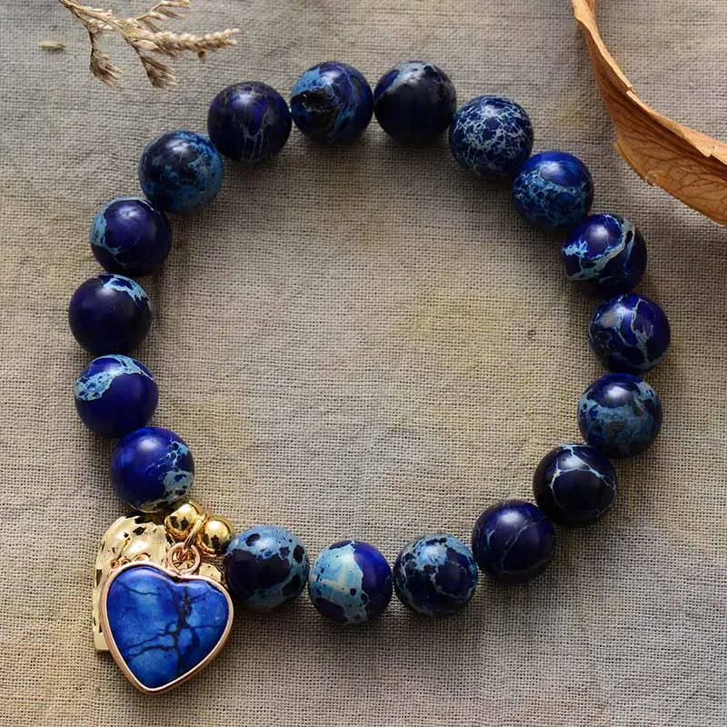 Hearts of Charm Jasper Stretchy Bracelet - royal