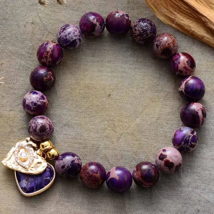 Hearts of Charm Jasper Stretchy Bracelet - royal