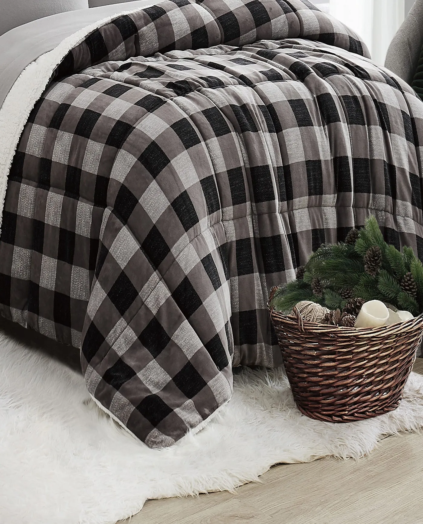 HERRINGBONE PLAID 3 PIECE COMFORTER SET