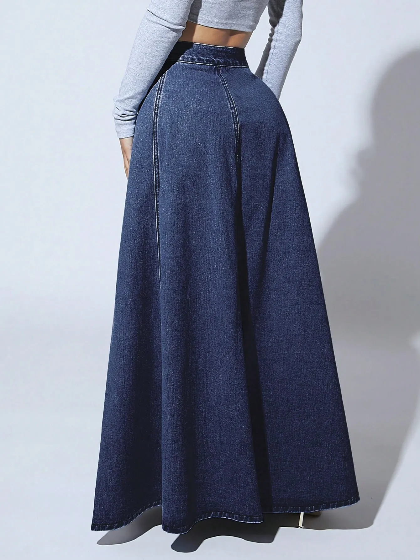 High Waist Button Fly Flare Skirt