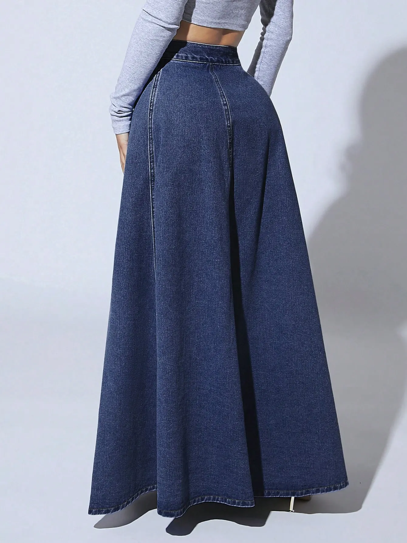 High Waist Button Fly Flare Skirt