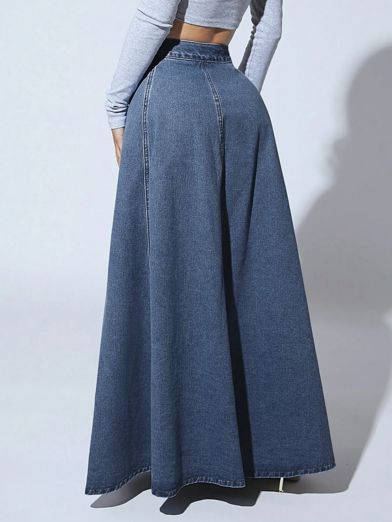 High Waist Button Fly Flare Skirt